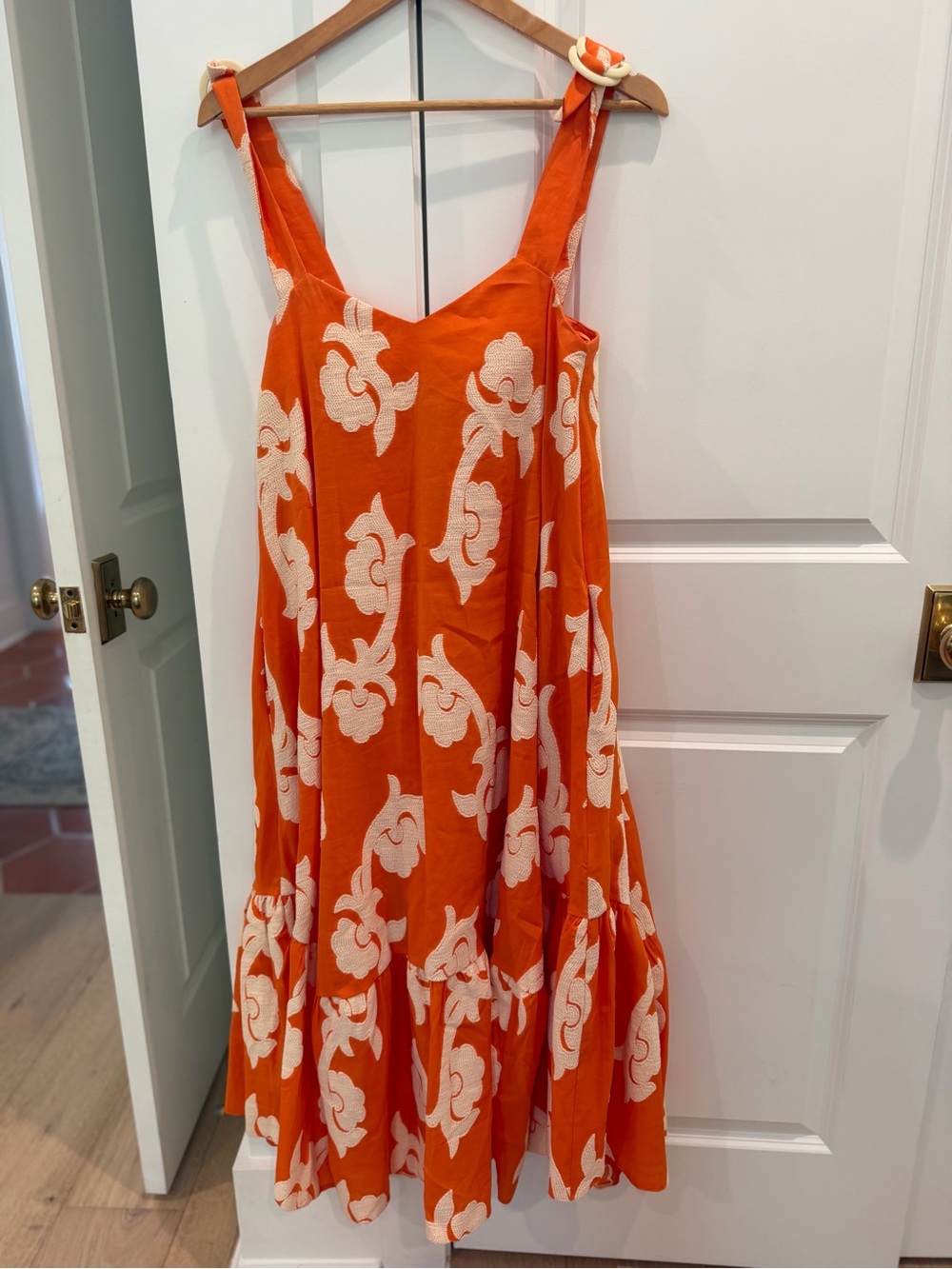 Exquise Orange Embroidered Floral Maxi Dress XS